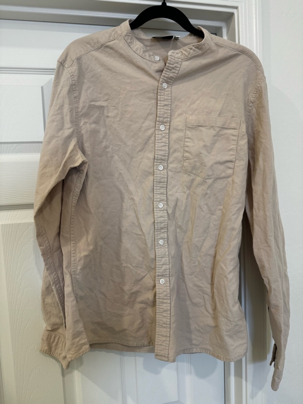 Mens asos beige button up long sleeve band color XL